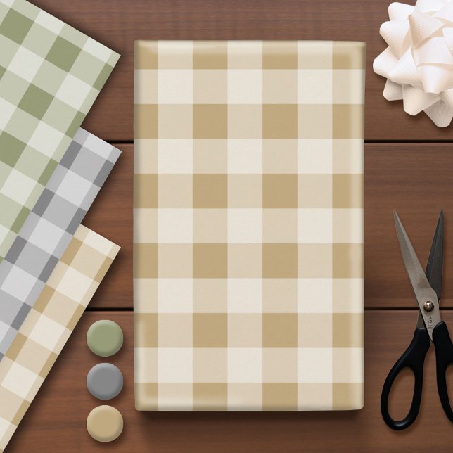 Feuille De Papier Cadeau Plaid Rustique Buffalo - Or Vert Gris Simple (Custom Buffalo Plaid Wrapping Paper)