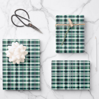 Feuille De Papier Cadeau Plaid vert, blanc et noir