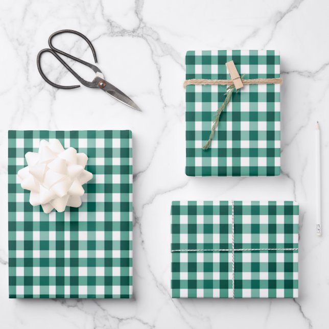 Feuille De Papier Cadeau Plaid vert et blanc (Recto)