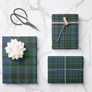 Feuille De Papier Cadeau Plaid vert et bleu Preppy