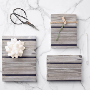 Feuille De Papier Cadeau Planches de bois de plage
