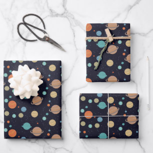 Feuille De Papier Cadeau Planètes système solaire pour enfants Saturn Jupit