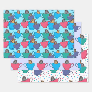 Feuille De Papier Cadeau Planeurs à sucre dans des tasses à thé coloré