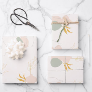 Feuille De Papier Cadeau Plantes botaniques minimalistes en rose pastel Sag