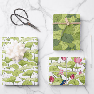 Feuille De Papier Cadeau Plantes de lotus Lily motifs verts de martin-pêche