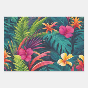 Feuille De Papier Cadeau Plantes et fleurs tropicales dynamiques