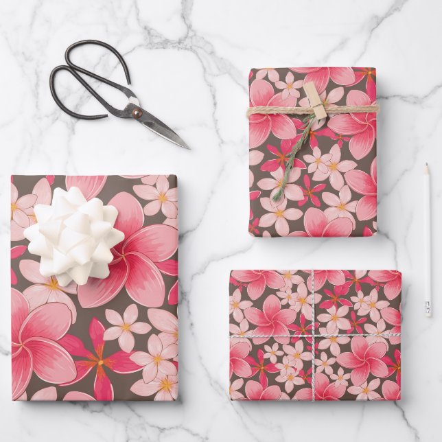 Feuille De Papier Cadeau Plantes tropicaux et motif de fleurs (Recto)