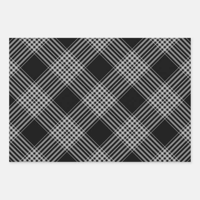 Feuille De Papier Cadeau Plaque diagonale noire et blanche (Devant)