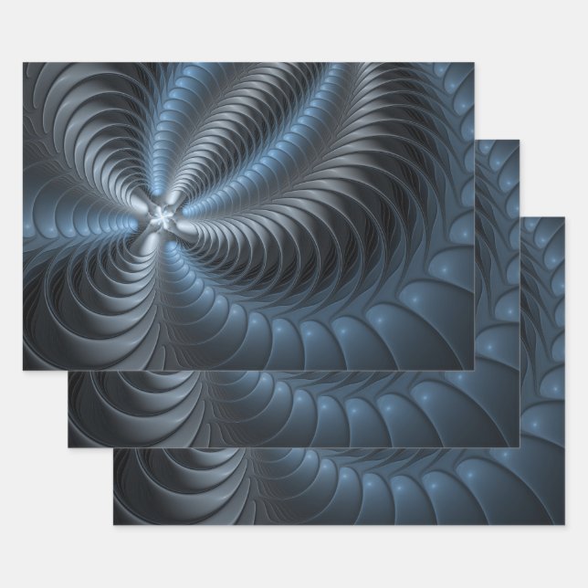 Feuille De Papier Cadeau Plastique bleu gris 3D Fractal Art moderne Abstrai (Lot)