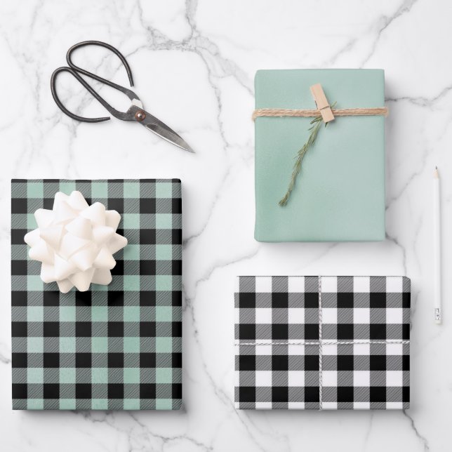 Feuille De Papier Cadeau Plat vert noir (Recto)