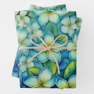 Feuille De Papier Cadeau Plumeria bleue
