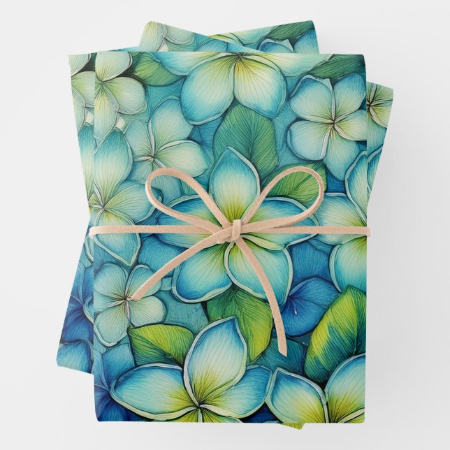 Feuille De Papier Cadeau Plumeria bleue (En situation)