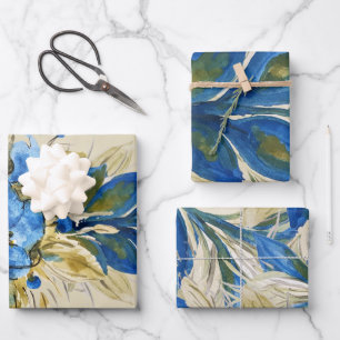 Feuille De Papier Cadeau Plumes de paon bleu Aquarelle peinte à la main
