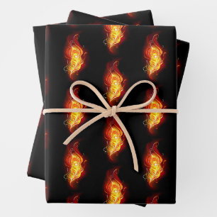 Feuille De Papier Cadeau Plumes de paquetage de feu