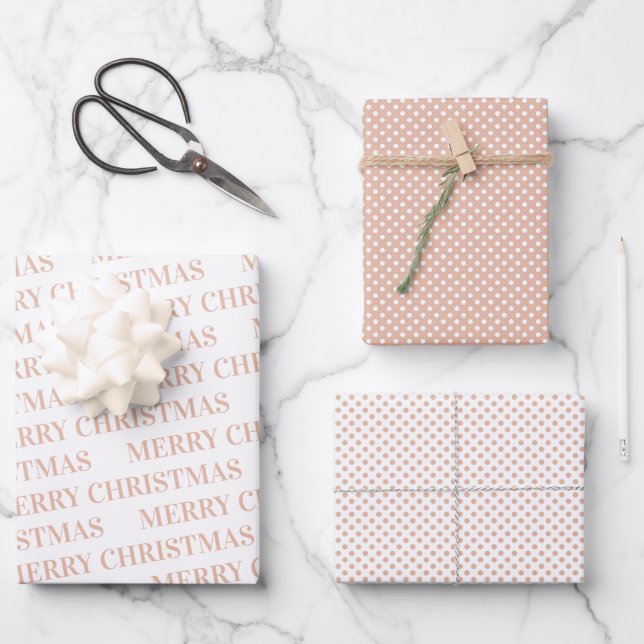 Feuille De Papier Cadeau Poche rose moderne élégant pois Noël (Recto)