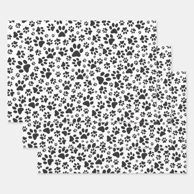 Feuille De Papier Cadeau Poches de chien noir et blanc Poka Dot (Lot)