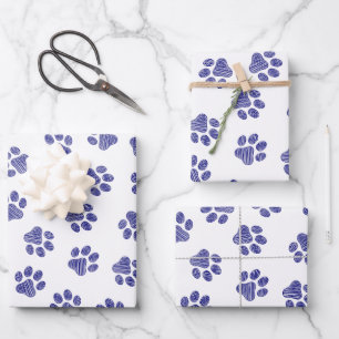 Feuille De Papier Cadeau Poches de Doodle, Paws de Chien, Paws Bleus de Mar