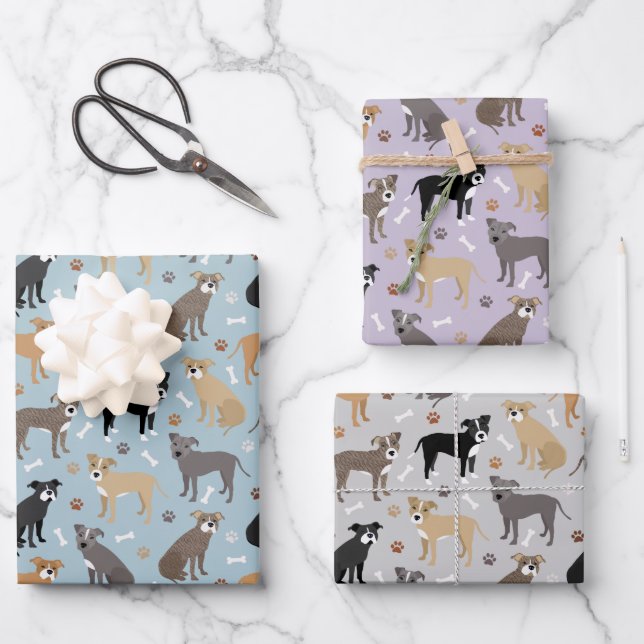 Feuille De Papier Cadeau Poches et os Pitbulles (Recto)