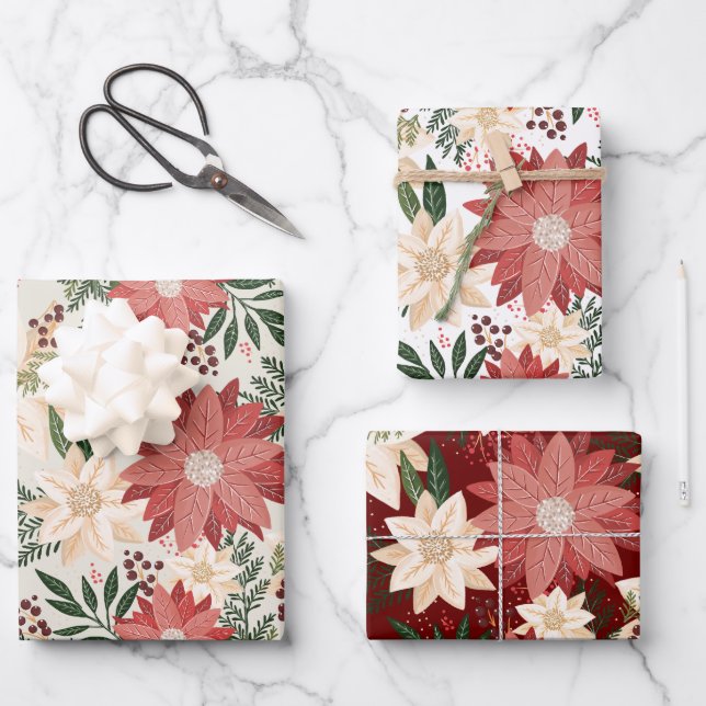 Feuille De Papier Cadeau Poinsettia botanique moderne et festive (Recto)