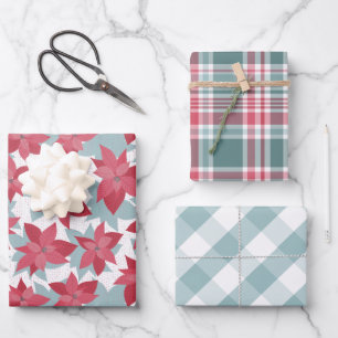 Feuille De Papier Cadeau Poinsettia Buffalo Check + Plaid