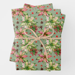 Feuille De Papier Cadeau Poinsettia et Berries à la mode