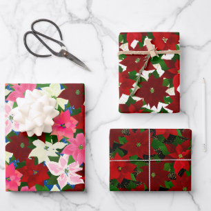 Feuille De Papier Cadeau Poinsettias multi Noël
