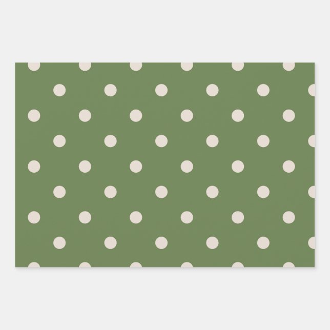 Feuille De Papier Cadeau Point de polka vert et blanc (Devant 3)
