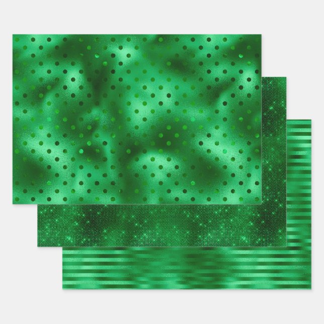 Feuille De Papier Cadeau Point Polka vert (Lot)