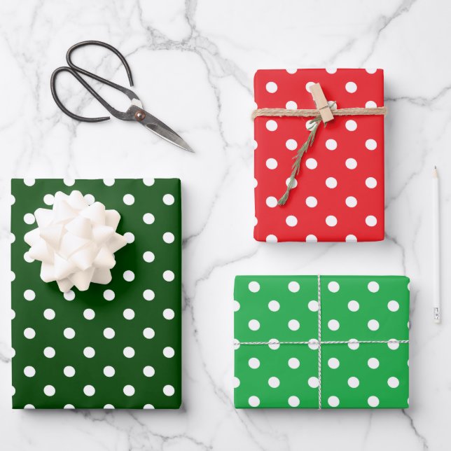 Feuille De Papier Cadeau Point rouge de Noël et Polka vert (Recto)