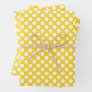 Feuille De Papier Cadeau Pointe Polka blanche et jaune