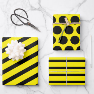 Feuille De Papier Cadeau Pointe Polka Jaune Noir