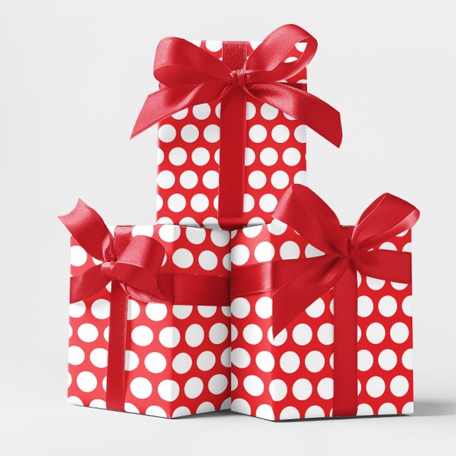 Feuille De Papier Cadeau Pointe Polka rouge et blanc (Red and White Polka Dot Wrapping Paper Sheets)