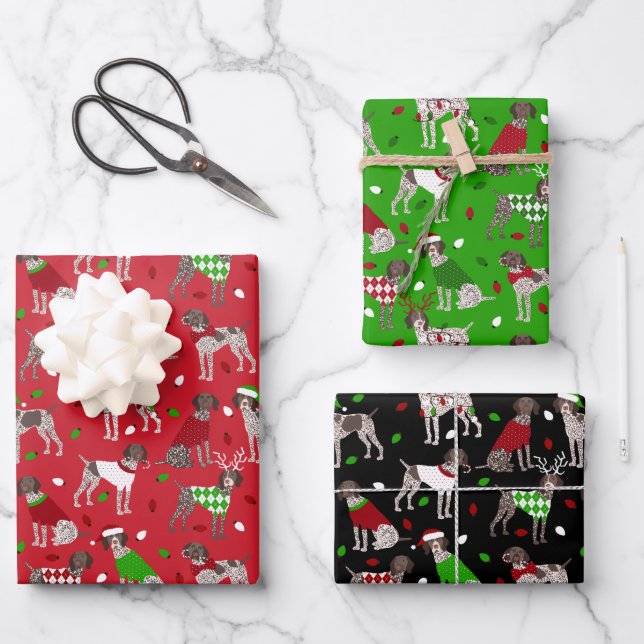 Feuille De Papier Cadeau Pointeur court allemand de Noël (Recto)