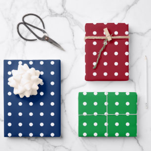 Feuille De Papier Cadeau Points blancs classiques sur fond rouge bleu et ve