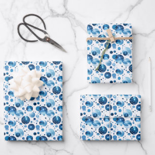 Feuille De Papier Cadeau Points bleus sur fond blanc 
