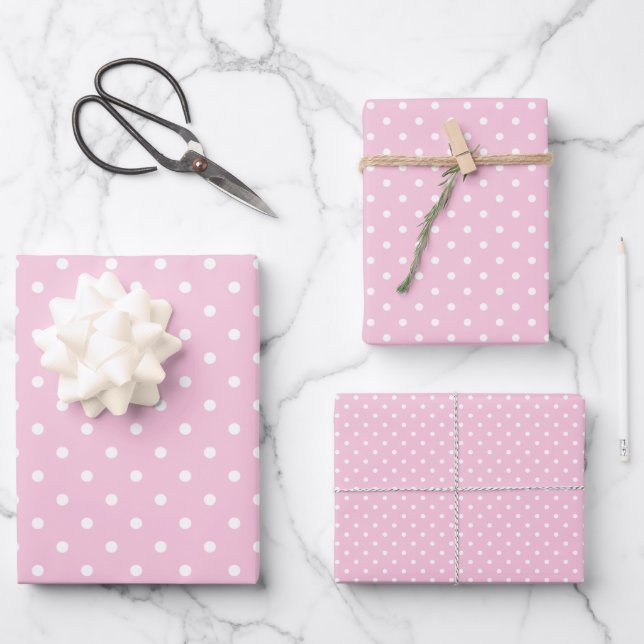 Feuille De Papier Cadeau Points classiques Blanc - Rose clair (Recto)