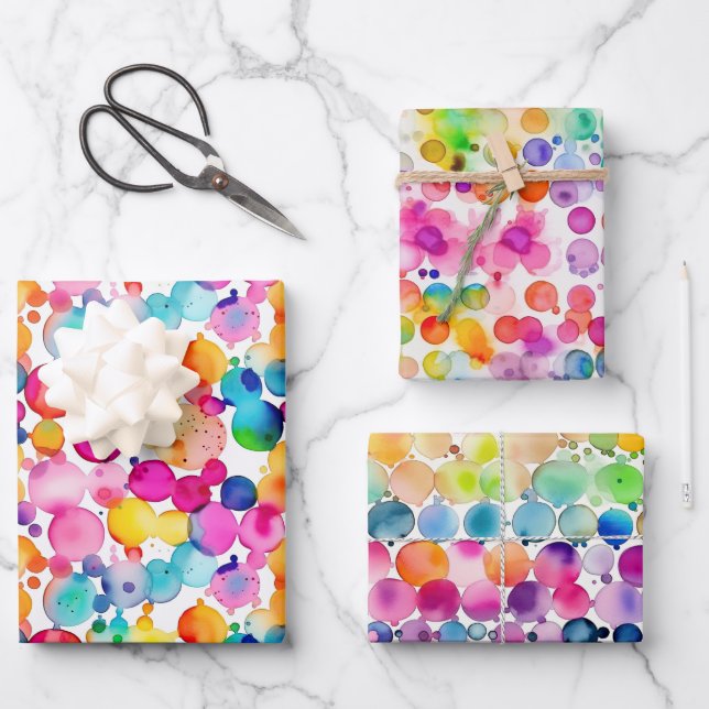 Feuille De Papier Cadeau Points d'aquarelle arc-en-ciel (Recto)