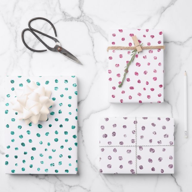 Feuille De Papier Cadeau Points de Parties scintillant rose pourpre (Recto)