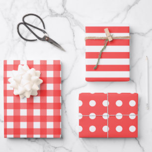 Feuille De Papier Cadeau Points En vichy blanc rouge framboise