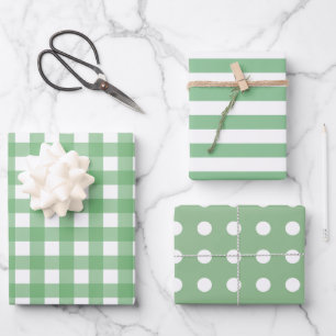Feuille De Papier Cadeau Points En vichy blancs verts qui correspondent par