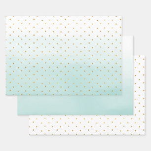 Feuille De Papier Cadeau Points Gold Confetti Aqua Mint