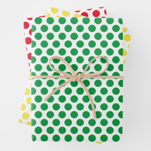 Feuille De Papier Cadeau Points jaunes, verts et rouges