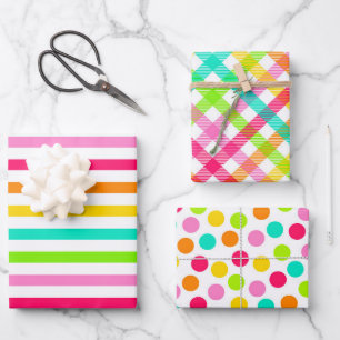 Feuille De Papier Cadeau Points Motif Lumineux Rayures Plaid
