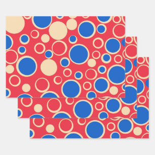 Feuille De Papier Cadeau Points Rouge Et Bleu Sur Rouge