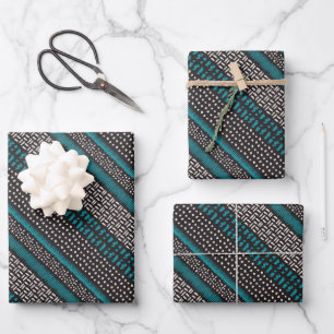 Feuille De Papier Cadeau Points Turquoises noirs Zigzags Motif