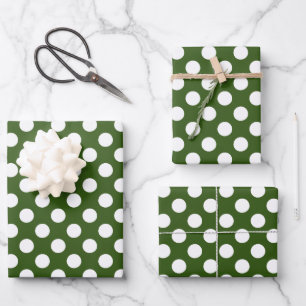 Feuille De Papier Cadeau Pois blancs et verts