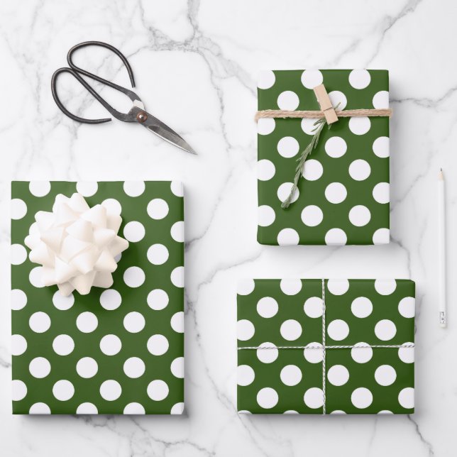 Feuille De Papier Cadeau Pois blancs et verts (Recto)