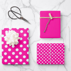 Feuille De Papier Cadeau pois en rose fluorescent