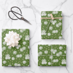 Feuille De Papier Cadeau Pois et marguerites - Blanc, Sable et Palm Green