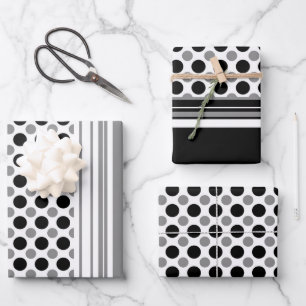 Feuille De Papier Cadeau Pois gris et noir